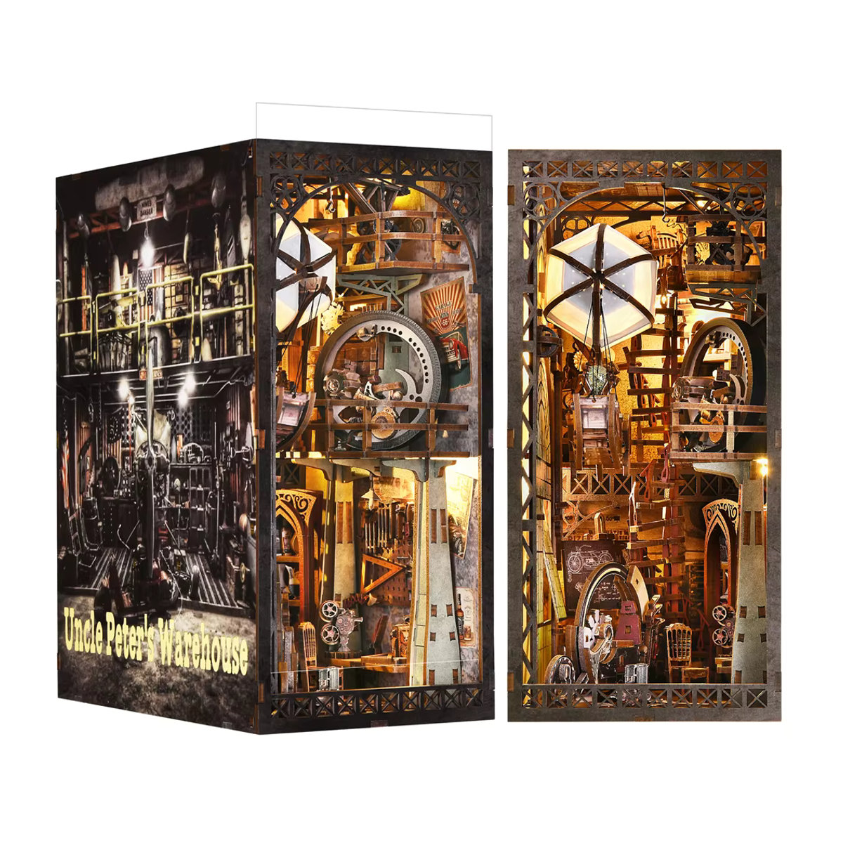 ASLOWSNAIL Book Nook Kit The Creation Room DIY Holzpuzzle Werkstatt mit Ballonschiff als dekorative Buchstütze in Braun - Bild 6