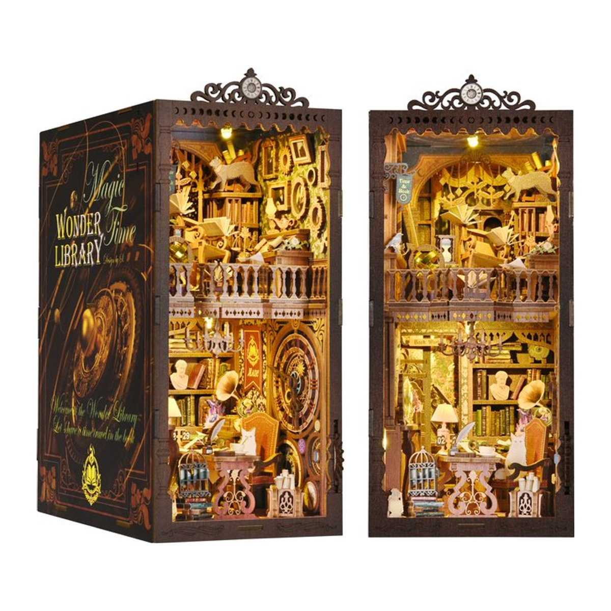 ASLOWSNAIL Book Nook Kit The Time Book Club 3D-Holzpuzzle in Braun, Vintage Miniatur-Modell zum Selbermachen für Erwachsene - Bild 1