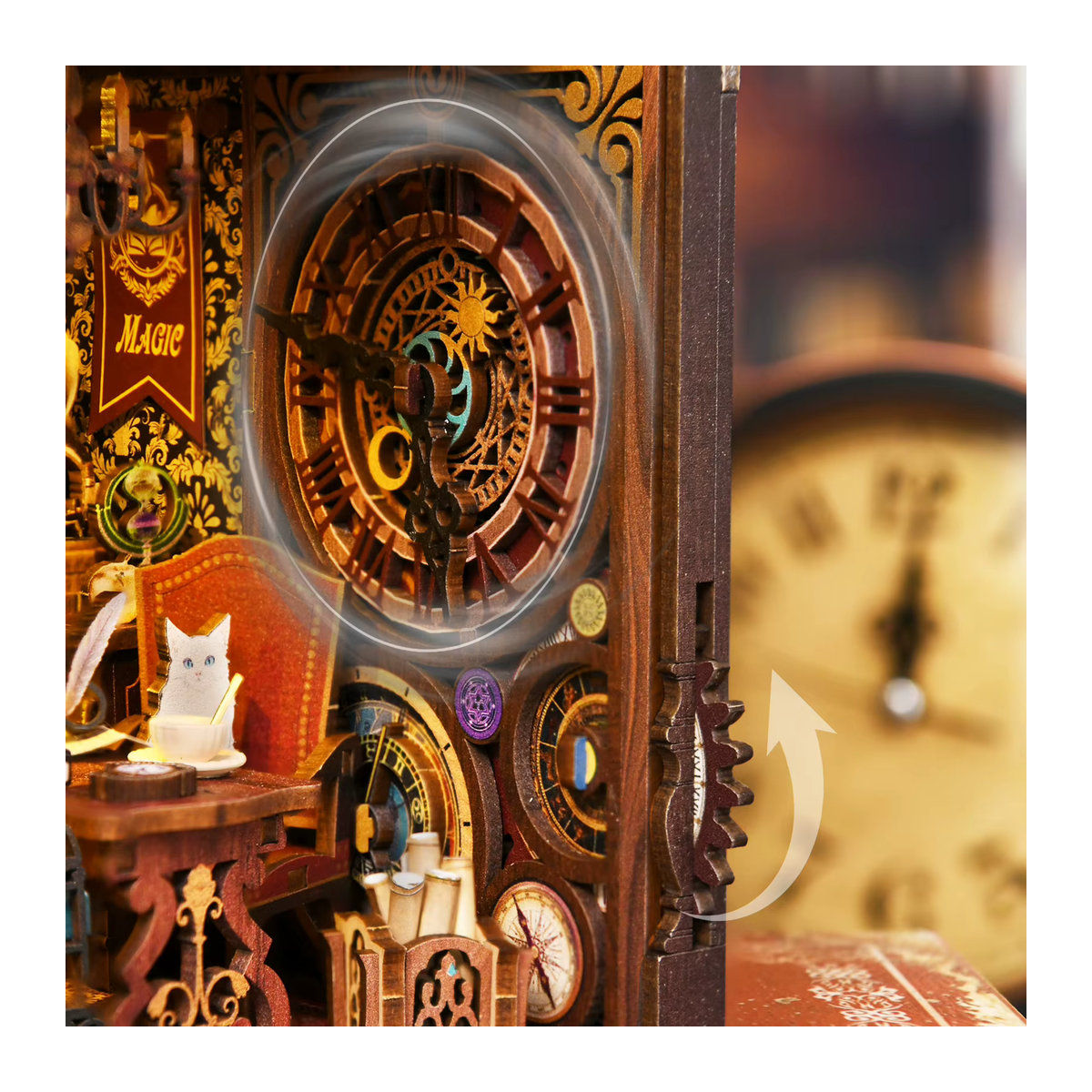 ASLOWSNAIL Book Nook Kit The Time Book Club 3D-Holzpuzzle in Braun, Vintage Miniatur-Modell zum Selbermachen für Erwachsene - Bild 6