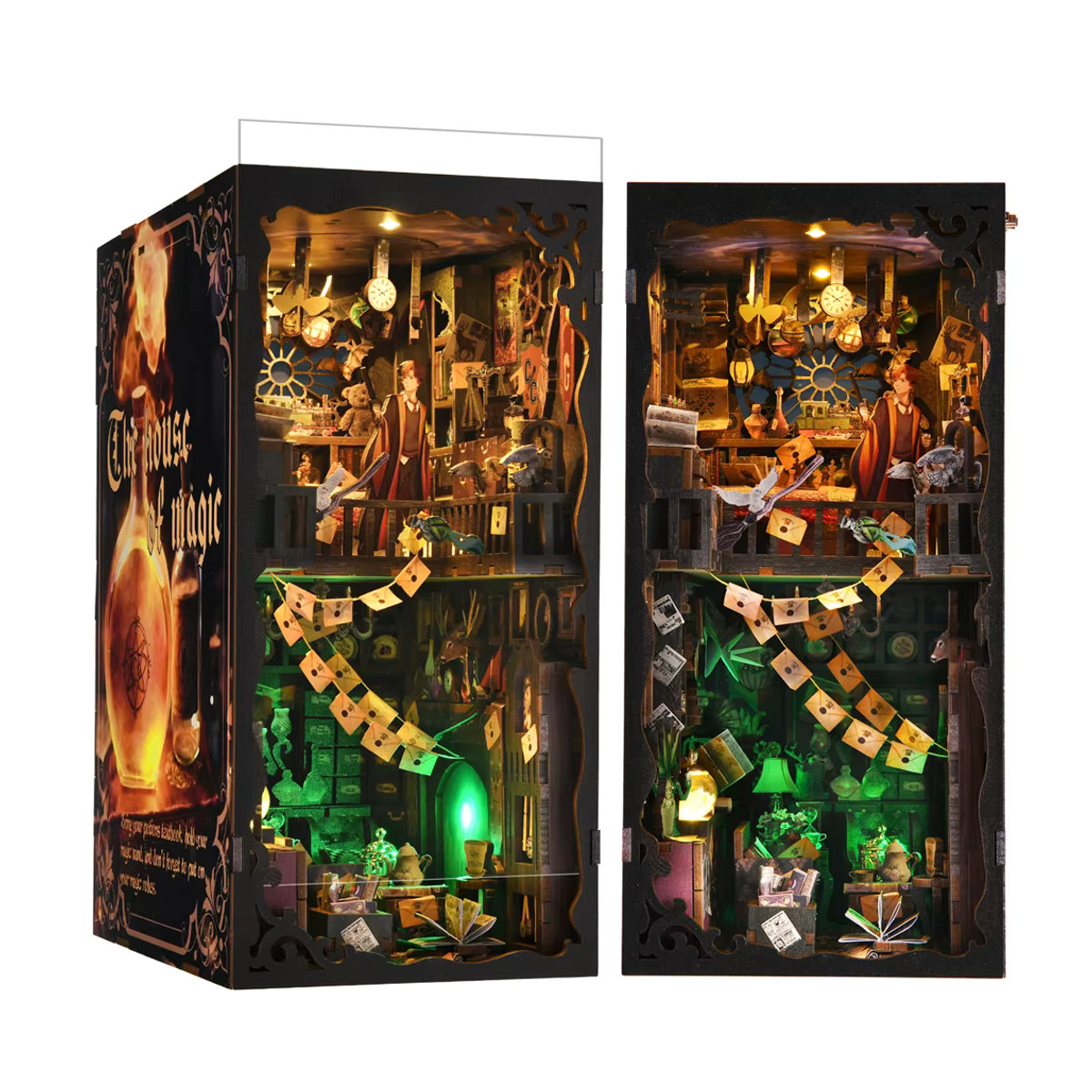 ASLOWSNAIL Buch Nook Kit Magic House DIY Holzpuzzle als Bücherregal Einsatz und dekorative Buchstütze in Vintage-Optik, mehrfarbig - Bild 2