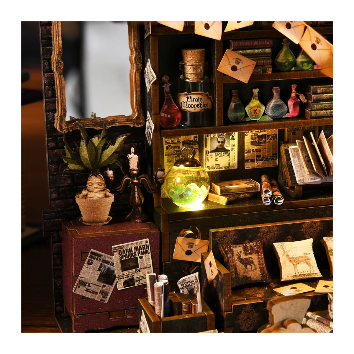 ASLOWSNAIL Buch Nook Kit Magic House DIY Holzpuzzle als Bücherregal Einsatz und dekorative Buchstütze in Vintage-Optik, mehrfarbig - Bild 5
