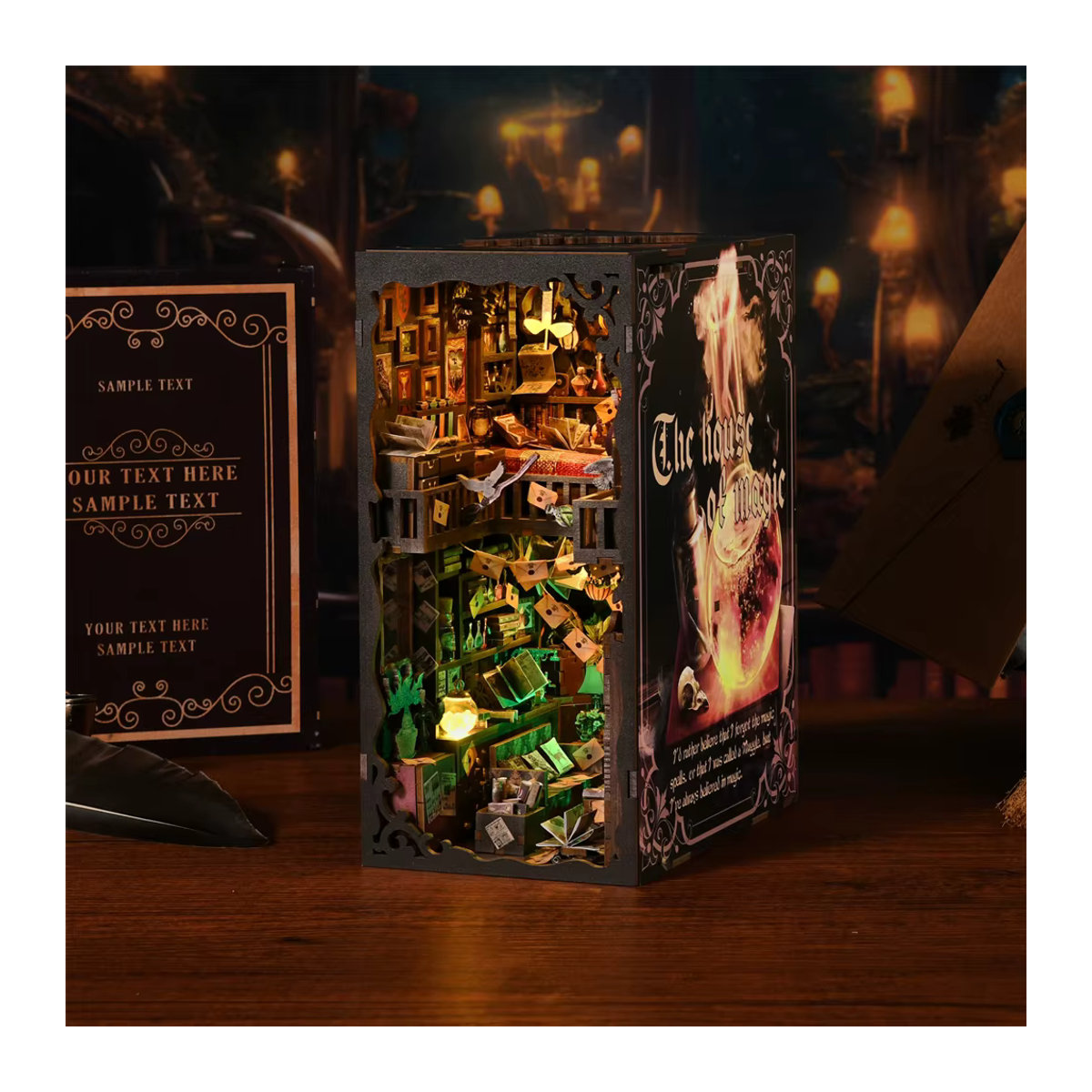 ASLOWSNAIL Buch Nook Kit Magic House DIY Holzpuzzle als Bücherregal Einsatz und dekorative Buchstütze in Vintage-Optik, mehrfarbig - Bild 6