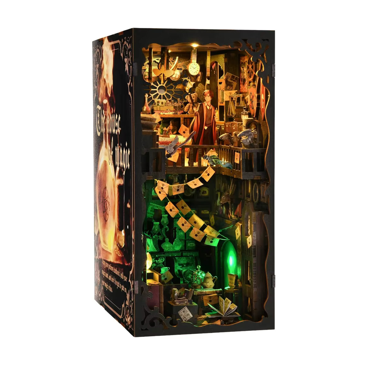 ASLOWSNAIL Buch Nook Kit Magic House DIY Holzpuzzle als Bücherregal Einsatz und dekorative Buchstütze in Vintage-Optik, mehrfarbig - Bild 7
