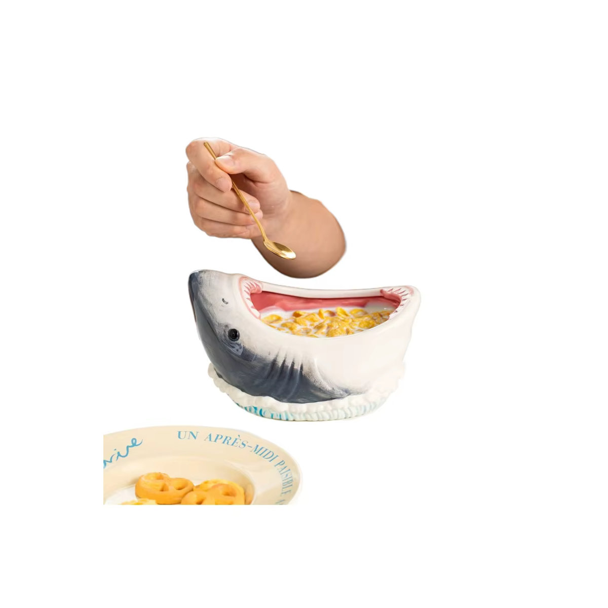 Ästhetische Keramikschale in Hai-Design in Weiß für Küchendekoration und als Salatschüssel oder Süßigkeitenschale - Bild 4