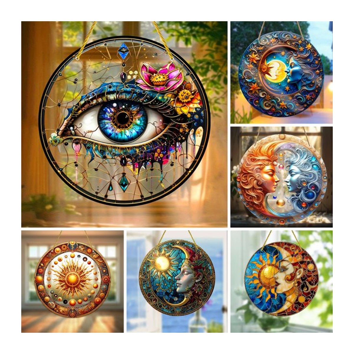 Ästhetischer Acryl-Sonnengucker mit Yin und Yang Motiv, bunter runder Wandbehang im Bohemian-Stil für Fenster und Räume - Bild 1
