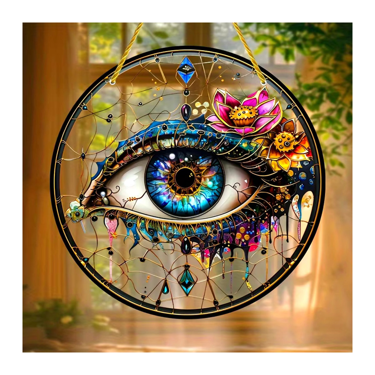 Ästhetischer Acryl-Sonnengucker mit Yin und Yang Motiv, bunter runder Wandbehang im Bohemian-Stil für Fenster und Räume - Bild 3