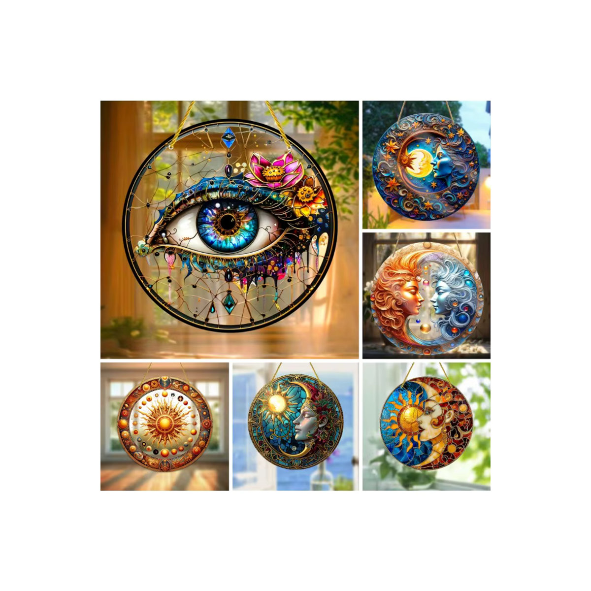 Ästhetischer Acryl-Sonnengucker mit Yin und Yang Motiv, bunter runder Wandbehang im Bohemian-Stil für Fenster und Räume - Bild 4