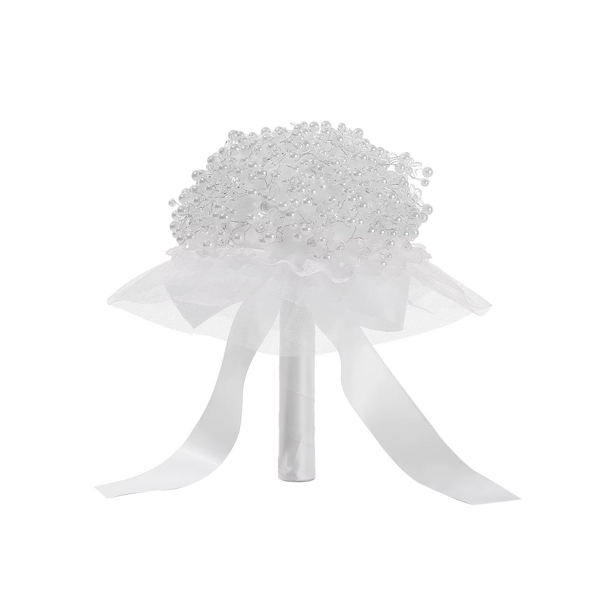 Ästhetischer Strauß künstlicher Blumen in Weiß mit Perlen-Details für Hochzeiten und Verlobungen von TRUE LOVE GIFT - Bild 3