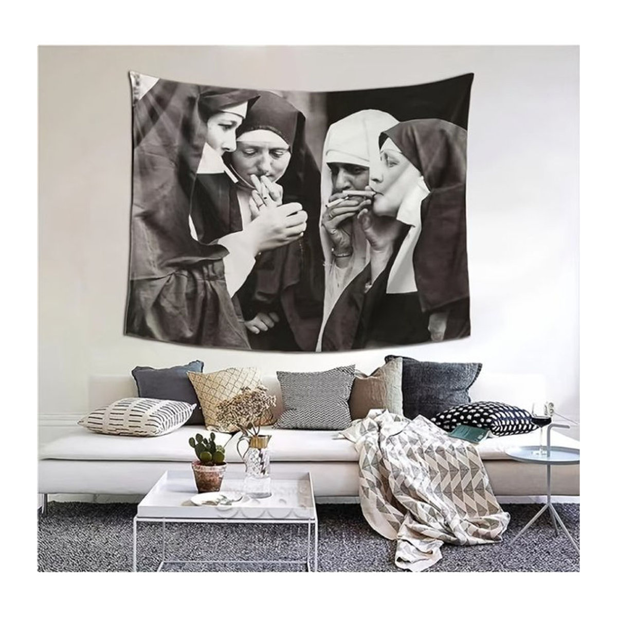 Ästhetischer Wandbehang Nonnen-Rauch Porträt in Schwarz als Textil-Dekoration für Junggesellenabschiede und Feiern, B/H: 60 x 40 cm - Bild 1