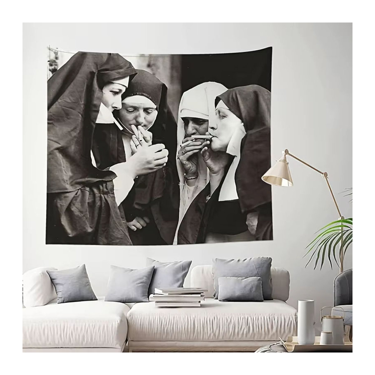 Ästhetischer Wandbehang Nonnen-Rauch Porträt in Schwarz als Textil-Dekoration für Junggesellenabschiede und Feiern, B/H: 60 x 40 cm - Bild 2