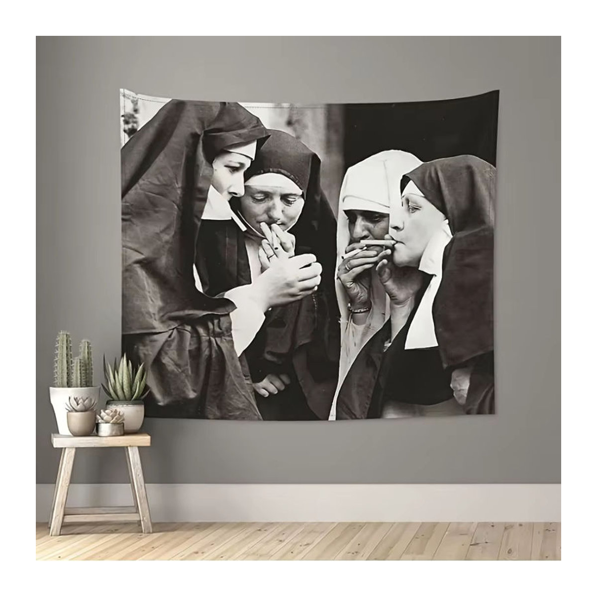 Ästhetischer Wandbehang Nonnen-Rauch Porträt in Schwarz als Textil-Dekoration für Junggesellenabschiede und Feiern, B/H: 60 x 40 cm - Bild 3