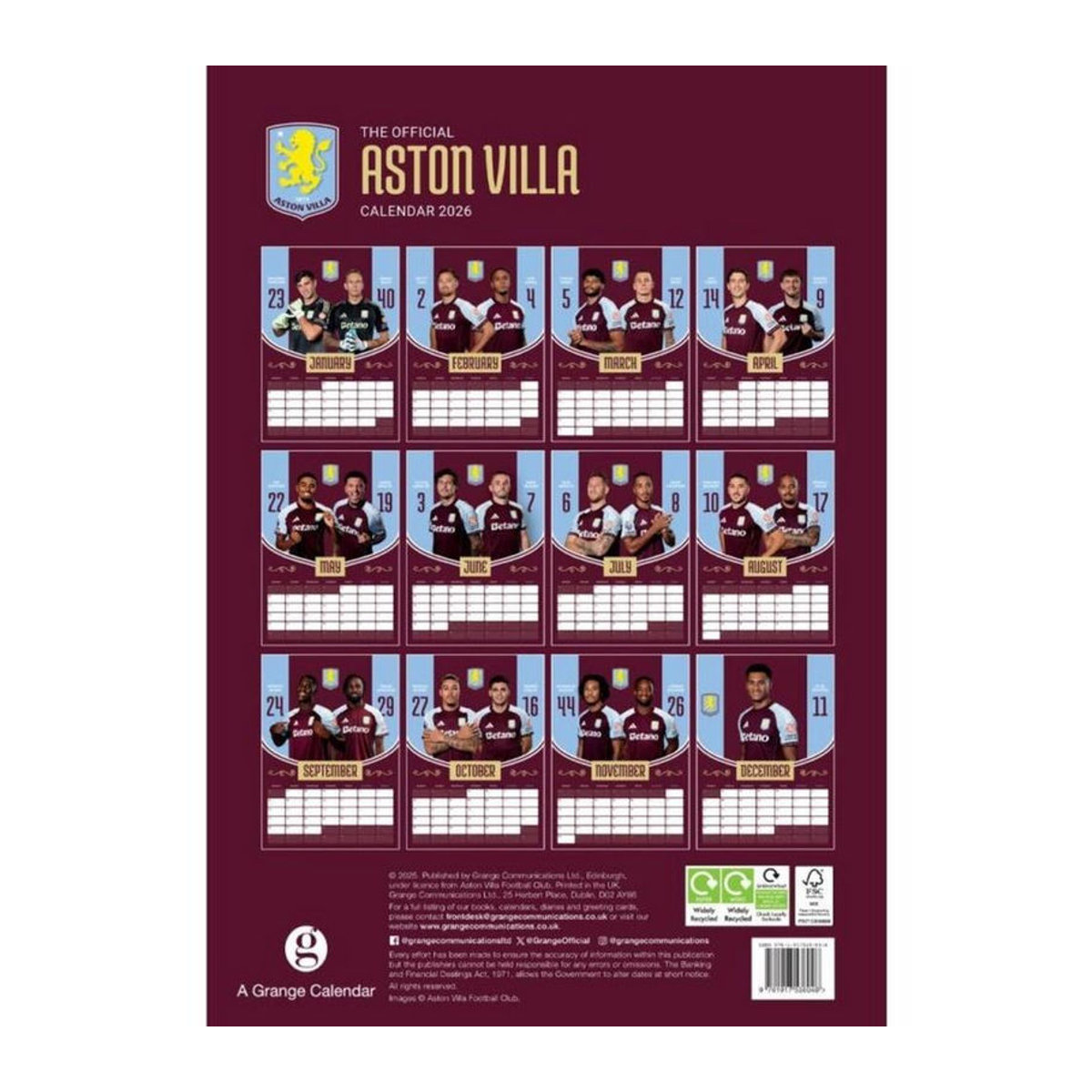 Aston Villa FC Wandkalender 2026, mehrfarbig, B: 42 cm - Bild 2