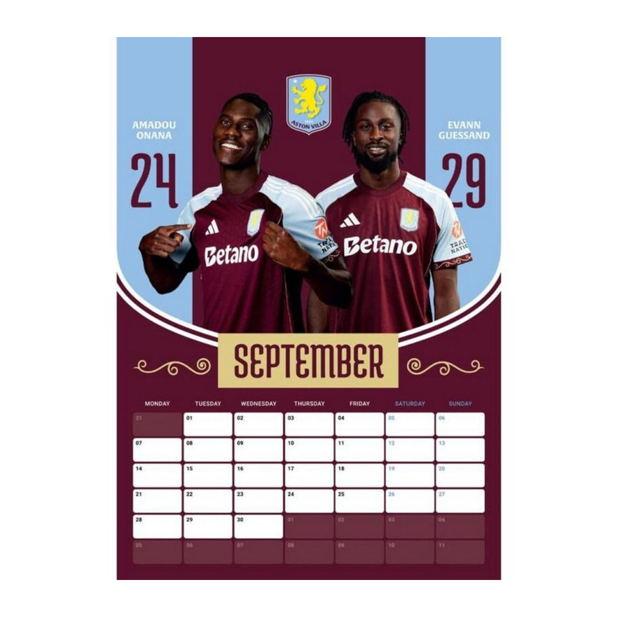 Aston Villa FC Wandkalender 2026, mehrfarbig, B: 42 cm - Bild 3