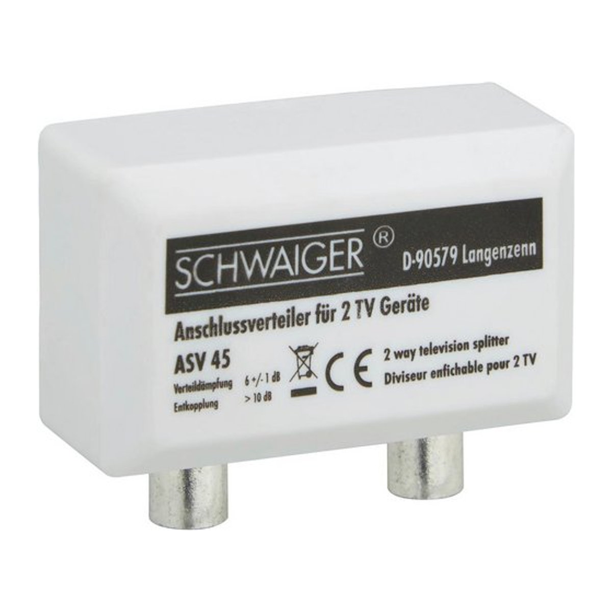 ASV45 TV 2-fach Aufsteckverteiler von SCHWAIGER in Weiß aus Kunststoff und Metall - Bild 1