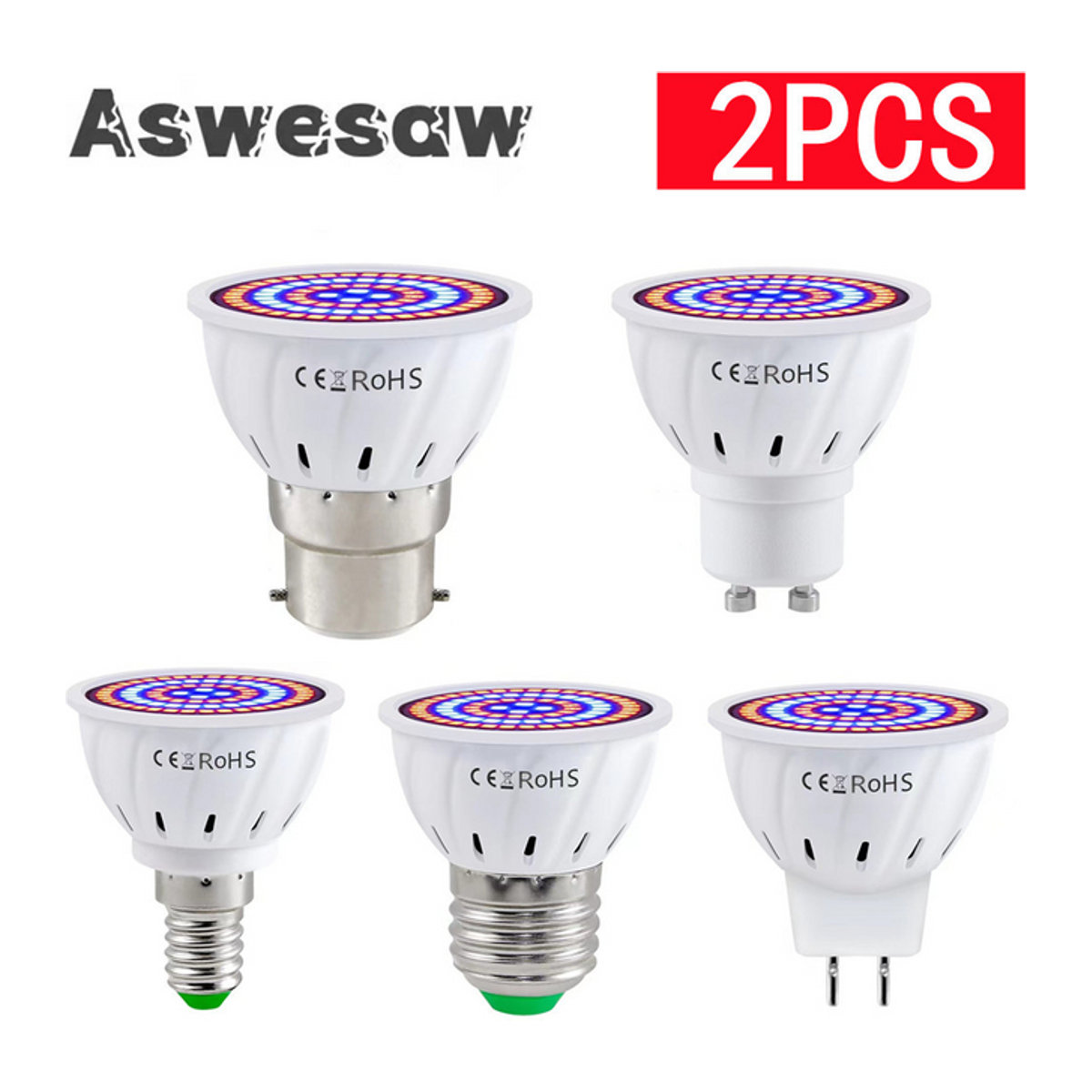 Aswesaw Phyto LED Pflanzenlampe Vollspektrum für Hydrokultur und Wachstum mit E27 B22 E14 GU16 MR16 Fassung - Bild 1
