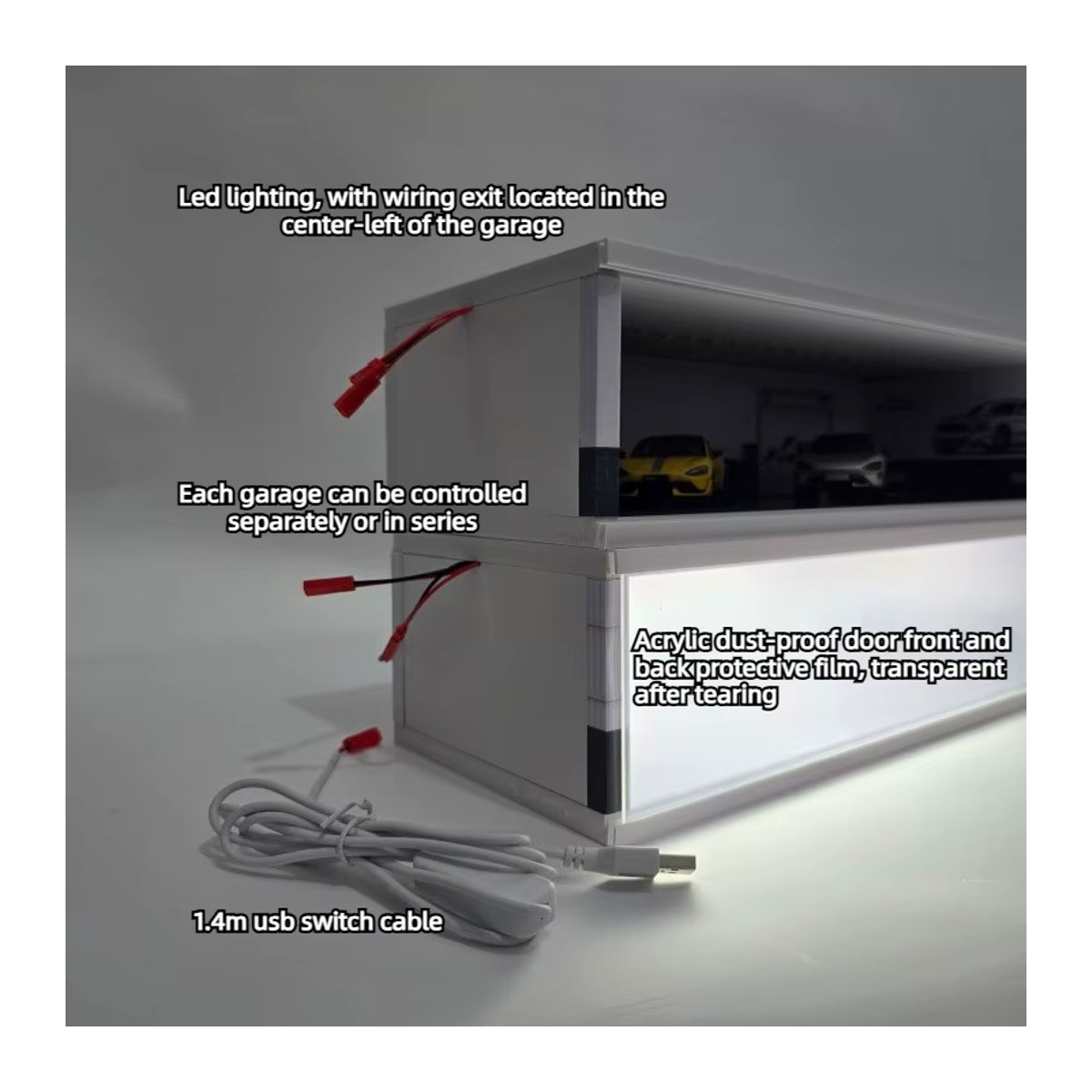 AT 99 MODEL Aufbewahrungsgarage für 1:43 Automodelle mit LED-Beleuchtung und Acryl-Staubschutzbox aus Kunststoff, transparent/mehrfarbig - Bild 2