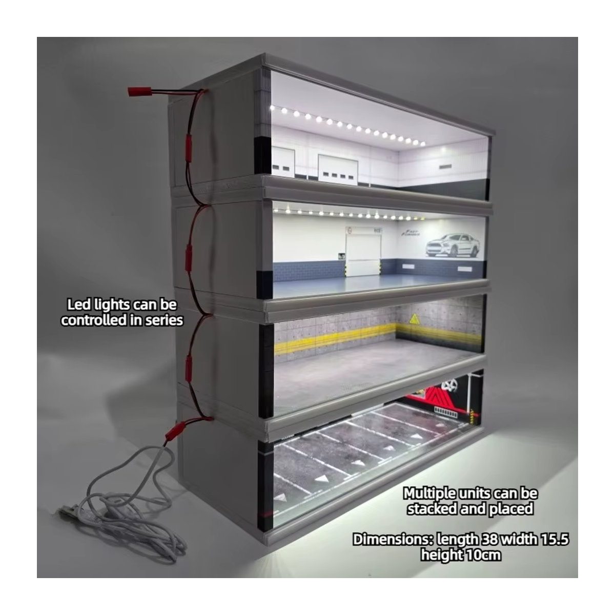 AT 99 MODEL Aufbewahrungsgarage für 1:43 Automodelle mit LED-Beleuchtung und Acryl-Staubschutzbox aus Kunststoff, transparent/mehrfarbig - Bild 3