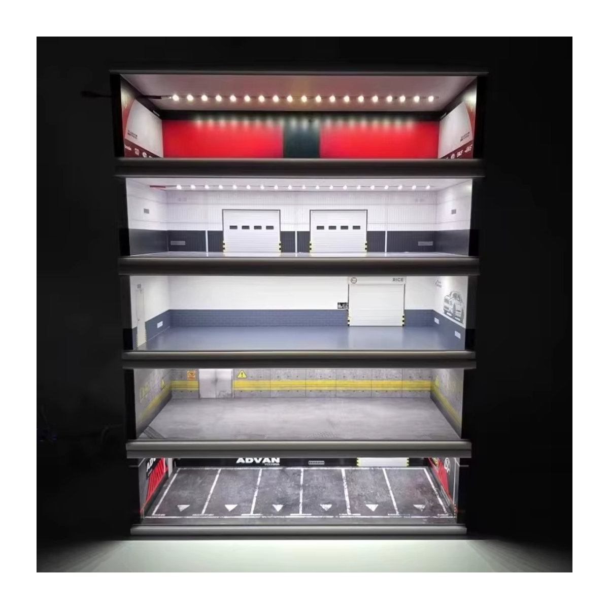 AT 99 MODEL Aufbewahrungsgarage für 1:43 Automodelle mit LED-Beleuchtung und Acryl-Staubschutzbox aus Kunststoff, transparent/mehrfarbig - Bild 5