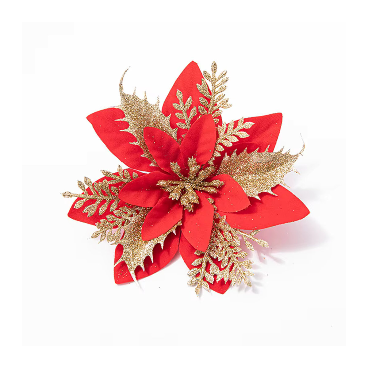 Ataozhekou Künstliche Weihnachtsblumen mit Glitzer in Gold und Rot für deine Dekoration - Bild 4