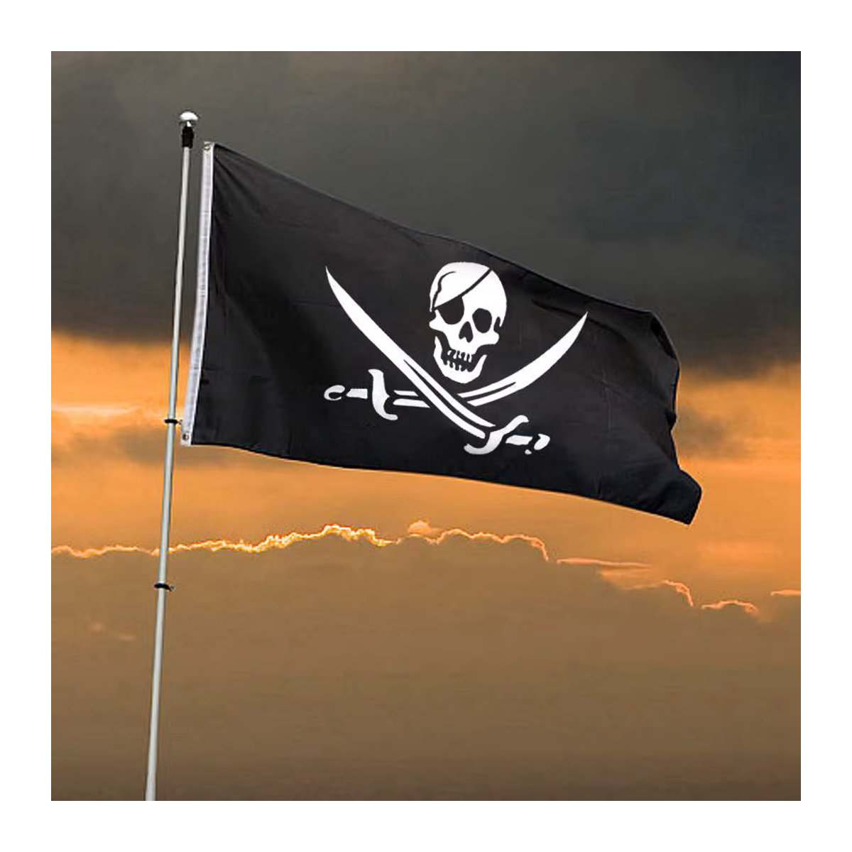 Ataozhekou Piraten Banner mit Schiff und Schädel, schwarze Textil-Dekoration für Geburtstag oder Halloween, B: 150 cm, H: 90 cm - Bild 2