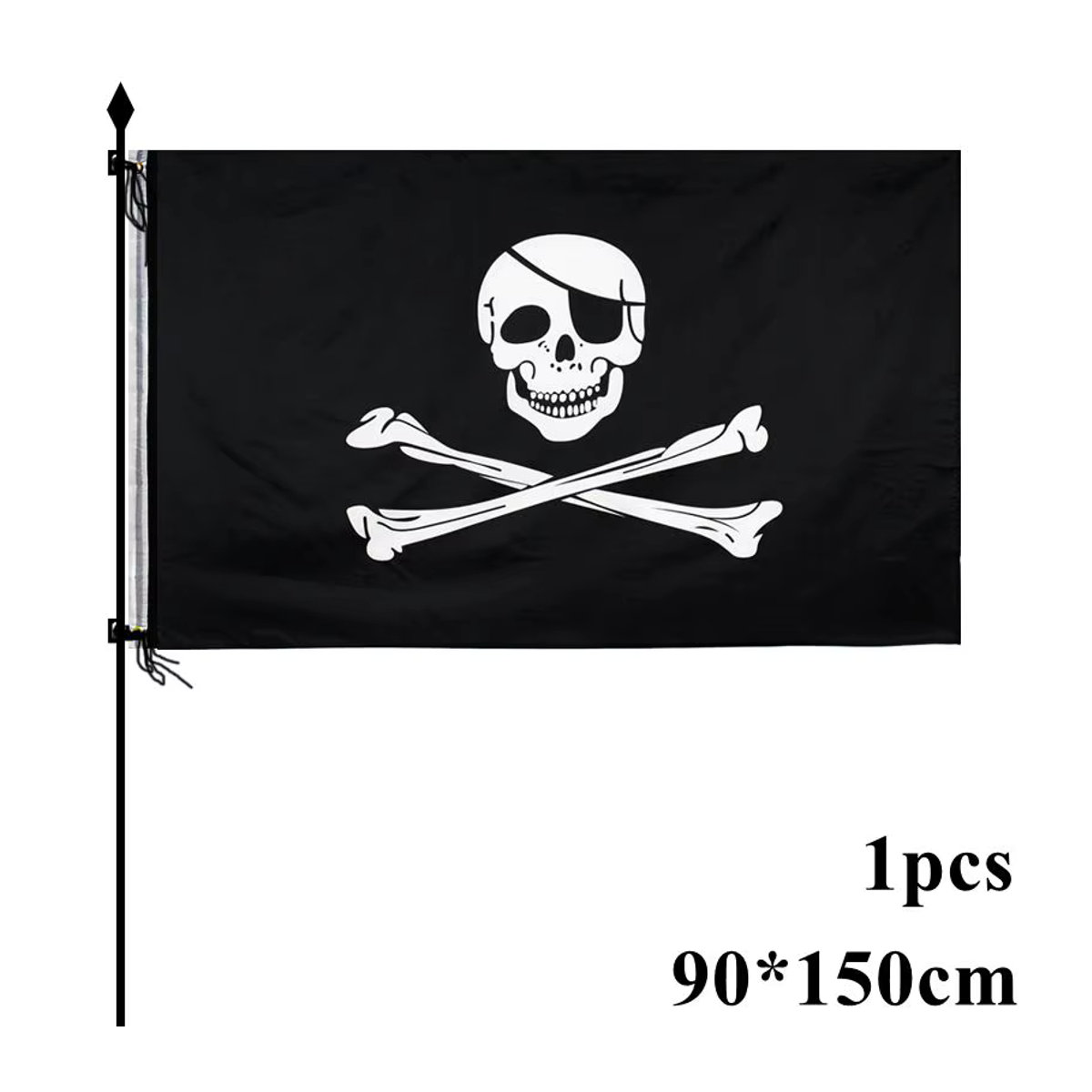 Ataozhekou Piraten Banner mit Schiff und Schädel, schwarze Textil-Dekoration für Geburtstag oder Halloween, B: 150 cm, H: 90 cm - Bild 4