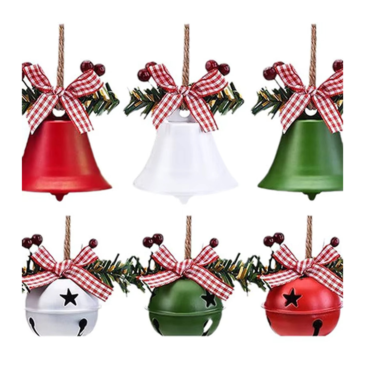 Ataozhekou Weihnachtsglocken-Hängeornament aus Metall in mehrfarbigem rustikalem Design - Bild 5