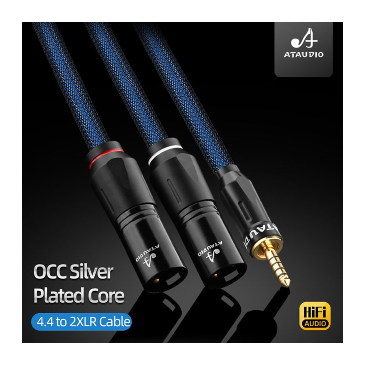 ATAUDIO Symmetrisches HiFi Audiokabel aus versilbertem OCC: 4,4mm auf Dual XLR Stecker oder Buchse in Blau oder Silber - Bild 1