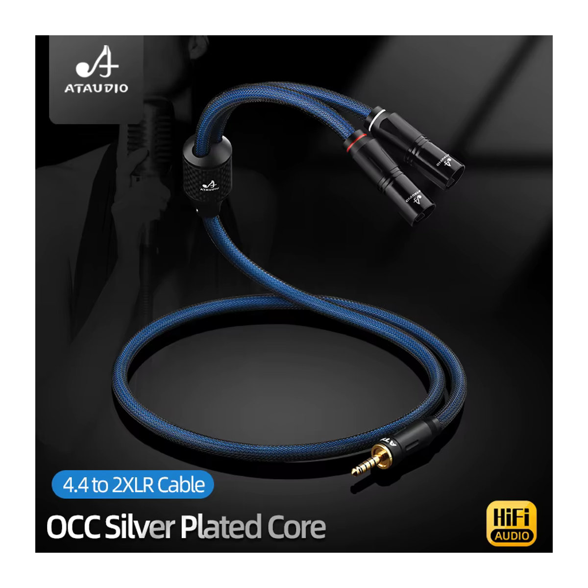ATAUDIO Symmetrisches HiFi Audiokabel aus versilbertem OCC: 4,4mm auf Dual XLR Stecker oder Buchse in Blau oder Silber - Bild 2