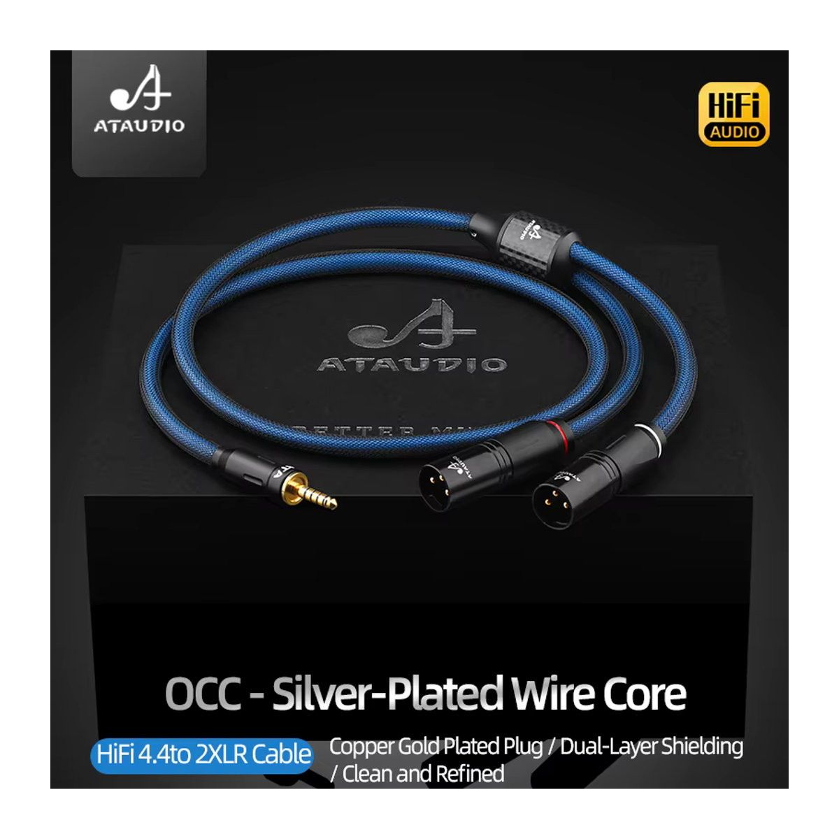 ATAUDIO Symmetrisches HiFi Audiokabel aus versilbertem OCC: 4,4mm auf Dual XLR Stecker oder Buchse in Blau oder Silber - Bild 3