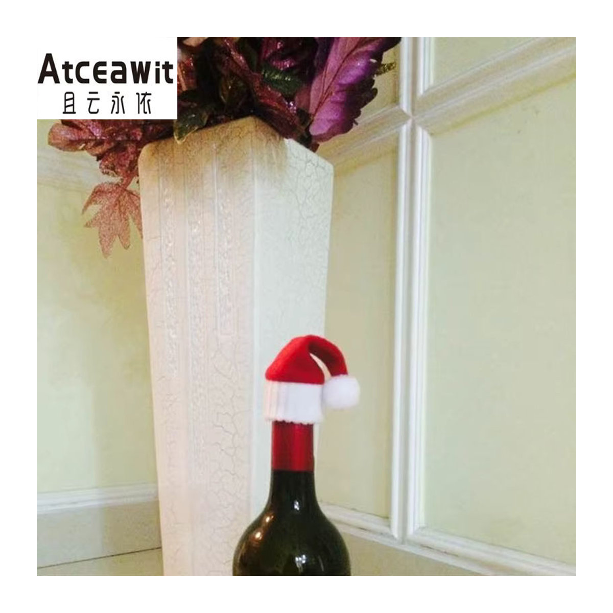 Atceawit 10er Set Weihnachtliche Mini Santa Hut Weinflaschenkappen in Rot zur Tischdekoration - Bild 5