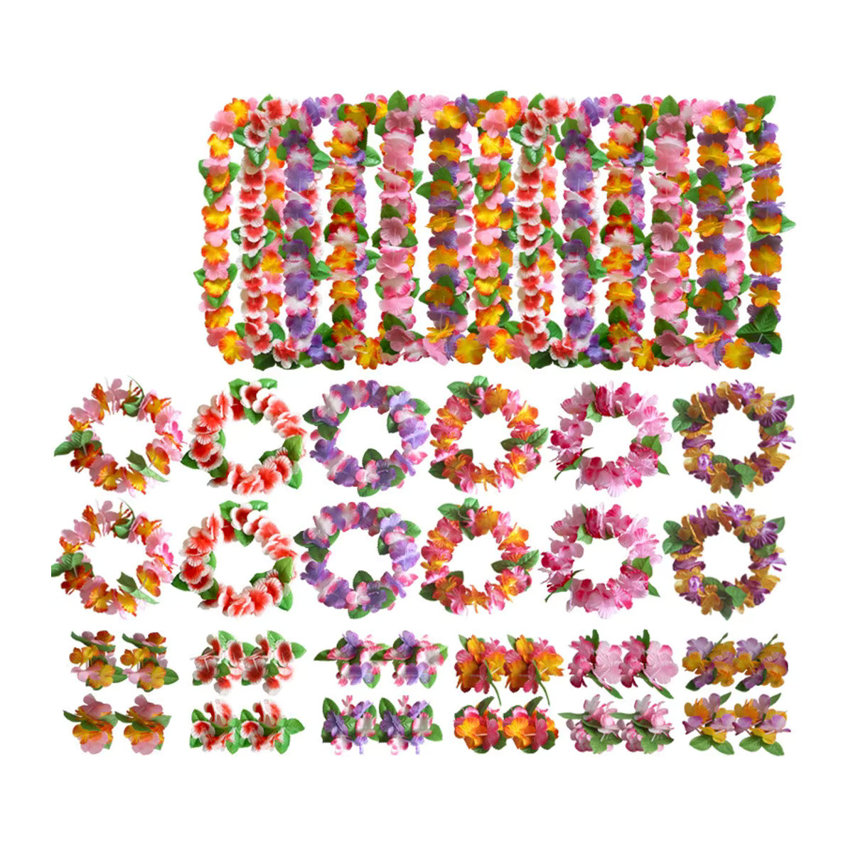 Atceawit 4er Set Hawaii Leis Girlanden künstliche Blumenhalsketten mehrfarbig für Strandpartys und DIY-Dekoration - Bild 2