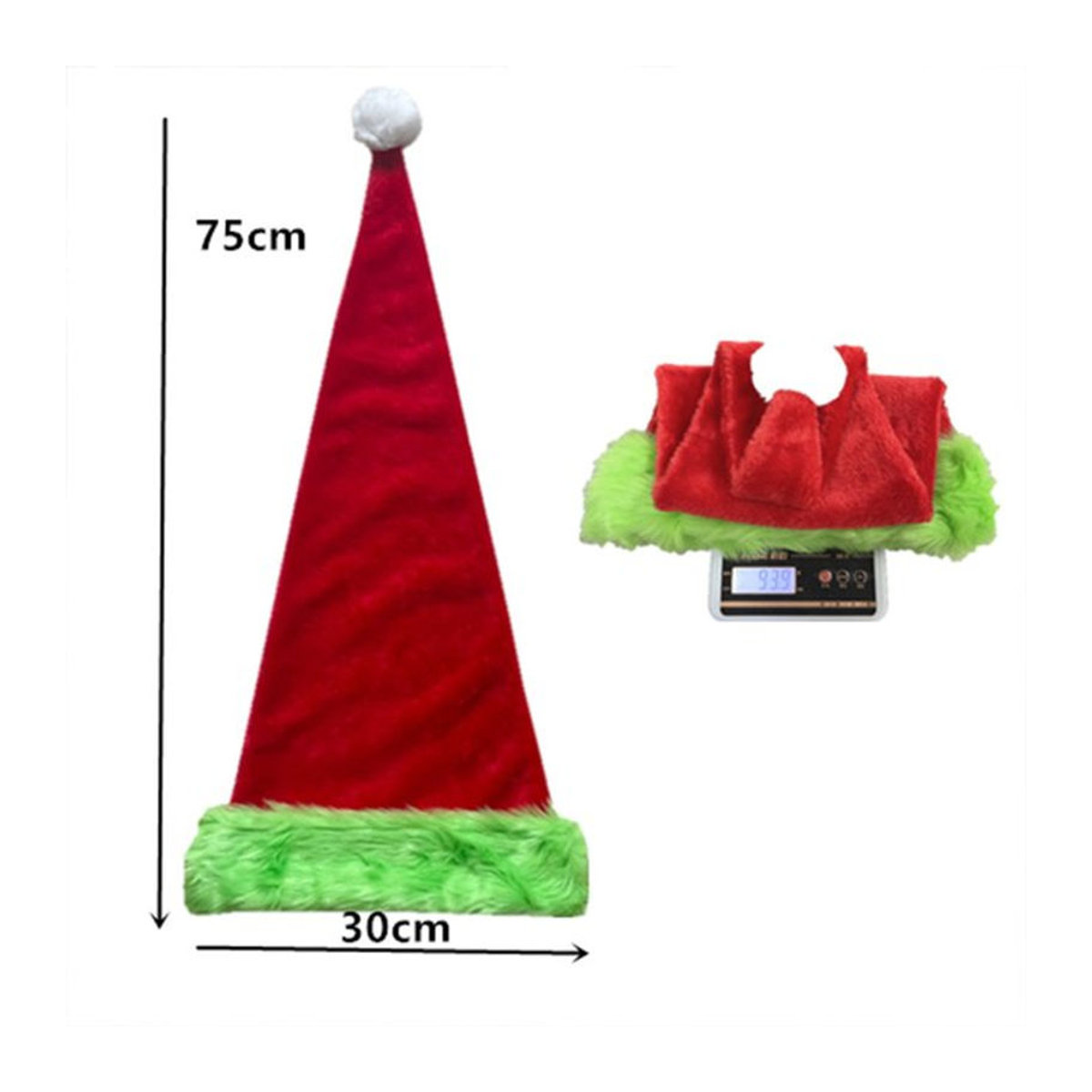 Atceawit Plüsch-Weihnachtsmütze in Rot mit grünem Rand, 75 cm Höhe - Bild 1