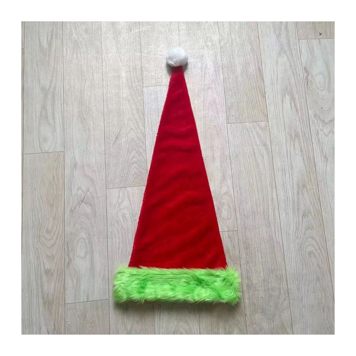 Atceawit Plüsch-Weihnachtsmütze in Rot mit grünem Rand, 75 cm Höhe - Bild 5