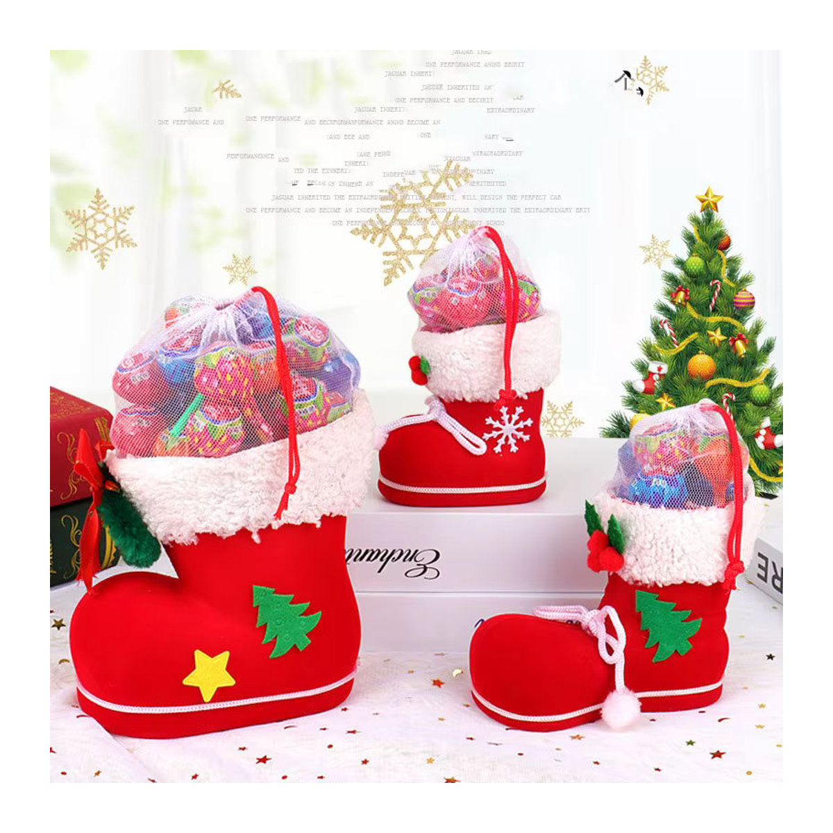 Atceawit Weihnachts-Stiefel als beflockter Stifthalter und Süßigkeiten-Tasche in Rot für Kinder - Bild 4
