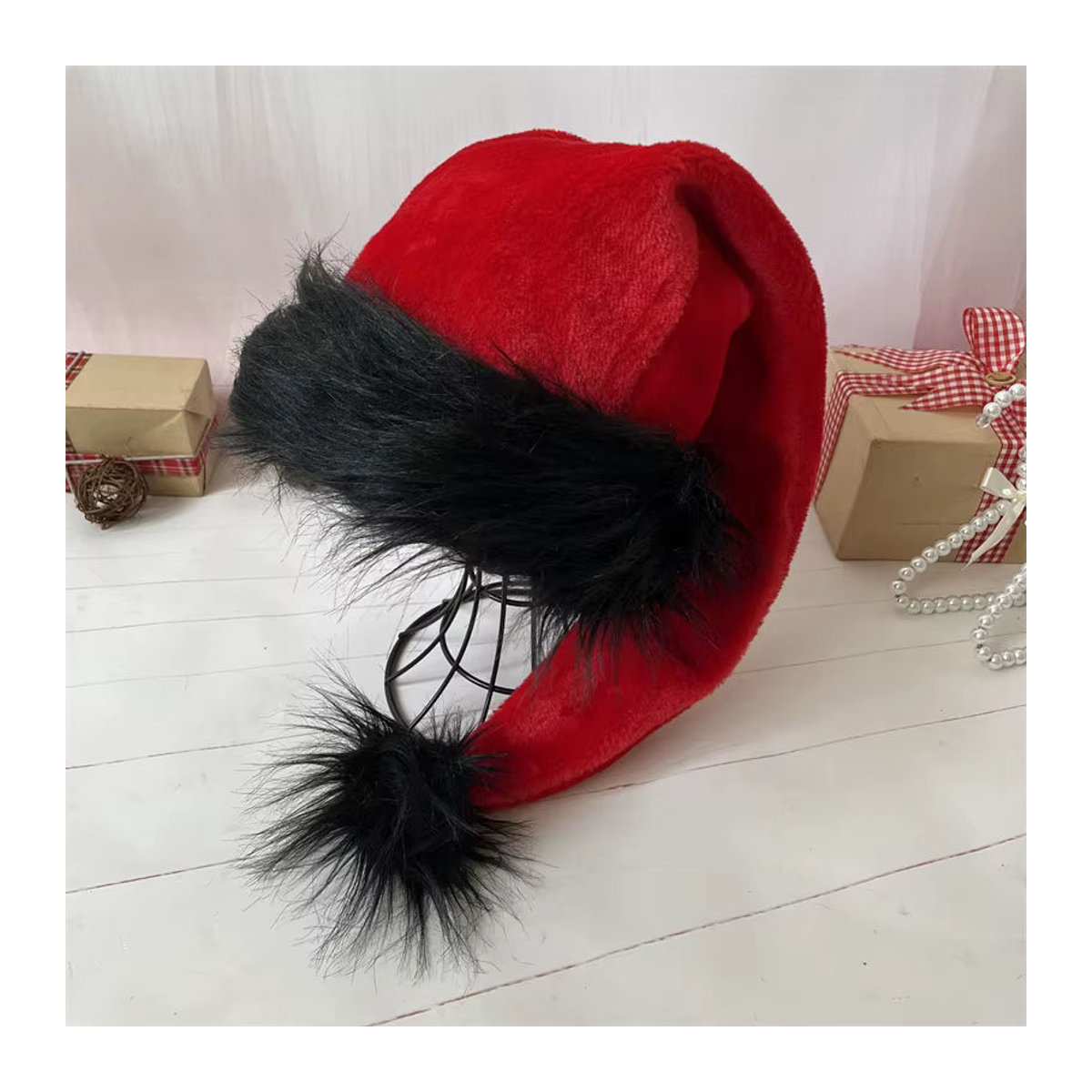 Atceawit Weihnachtsmütze aus Plüsch in Rot, B/H: 30 x 75 cm - Bild 2