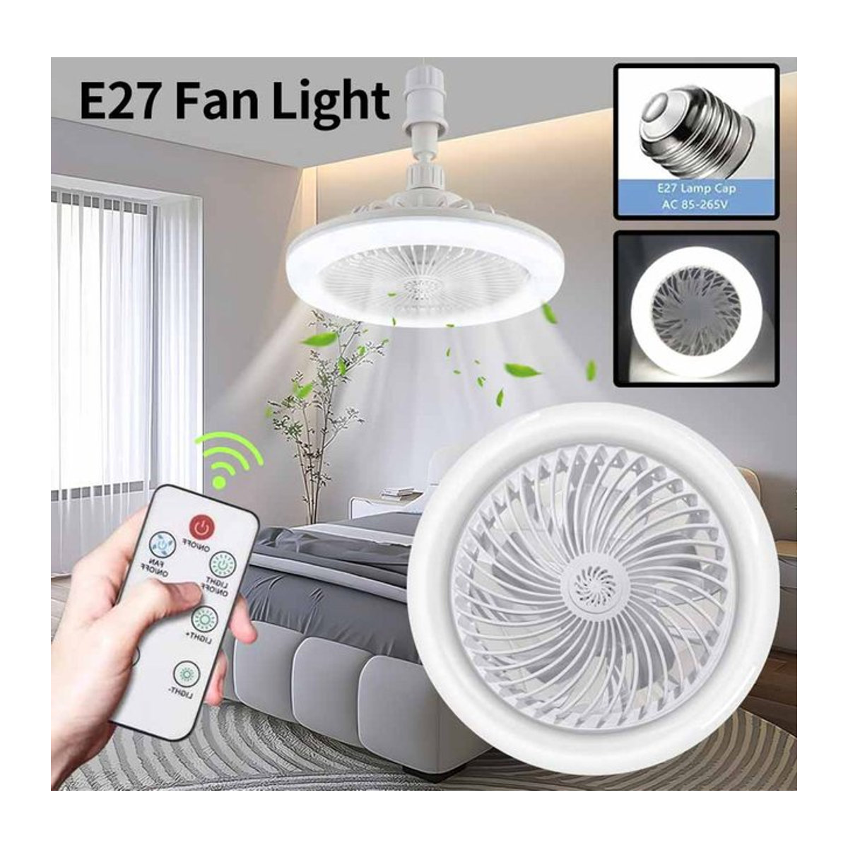 ATcomm 2-in-1 Deckenventilator mit LED-Lampe und Fernbedienung, Weiß, E27 Fassung, minimalistisches Design - Bild 1