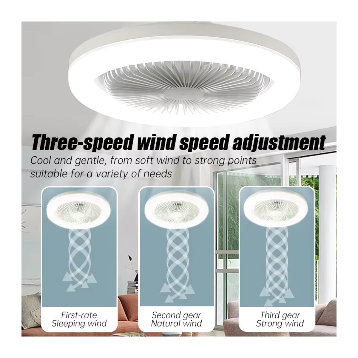 ATcomm 2-in-1 Deckenventilator mit LED-Lampe und Fernbedienung, Weiß, E27 Fassung, minimalistisches Design - Bild 3
