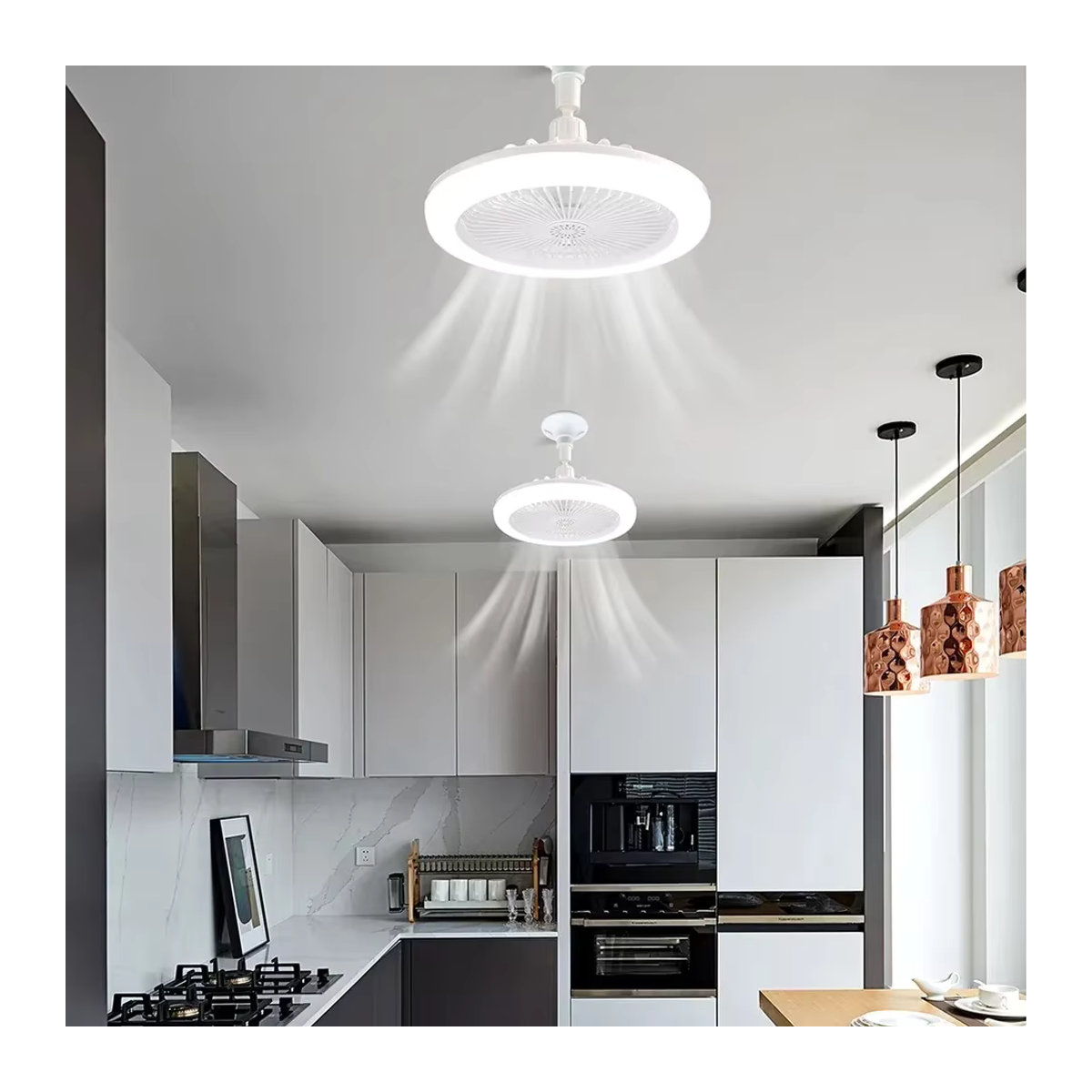 ATcomm 2-in-1 Deckenventilator mit LED-Lampe und Fernbedienung, Weiß, E27 Fassung, minimalistisches Design - Bild 5