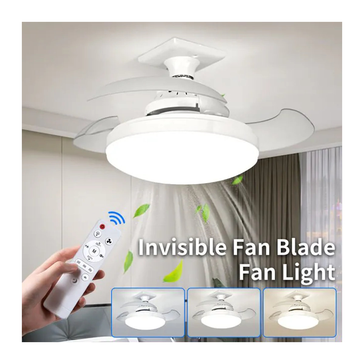 ATcomm 2 in 1 Smart Deckenlampe mit Ventilator und Fernbedienung, dimmbar, Weiß, E27 Fassung - Bild 1