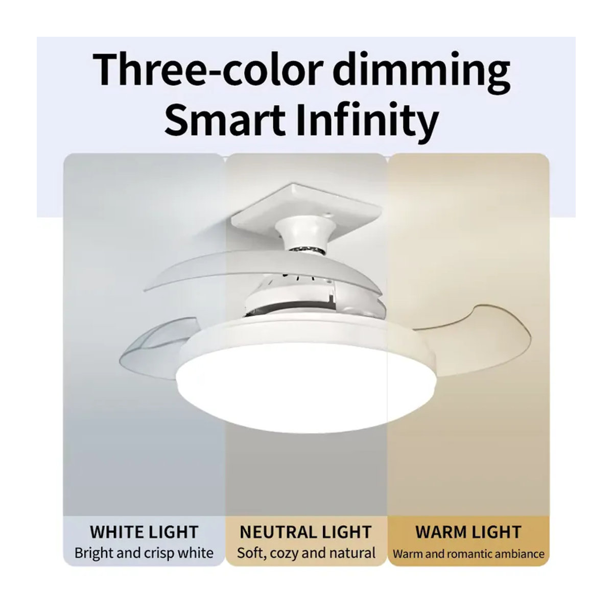 ATcomm 2 in 1 Smart Deckenlampe mit Ventilator und Fernbedienung, dimmbar, Weiß, E27 Fassung - Bild 2