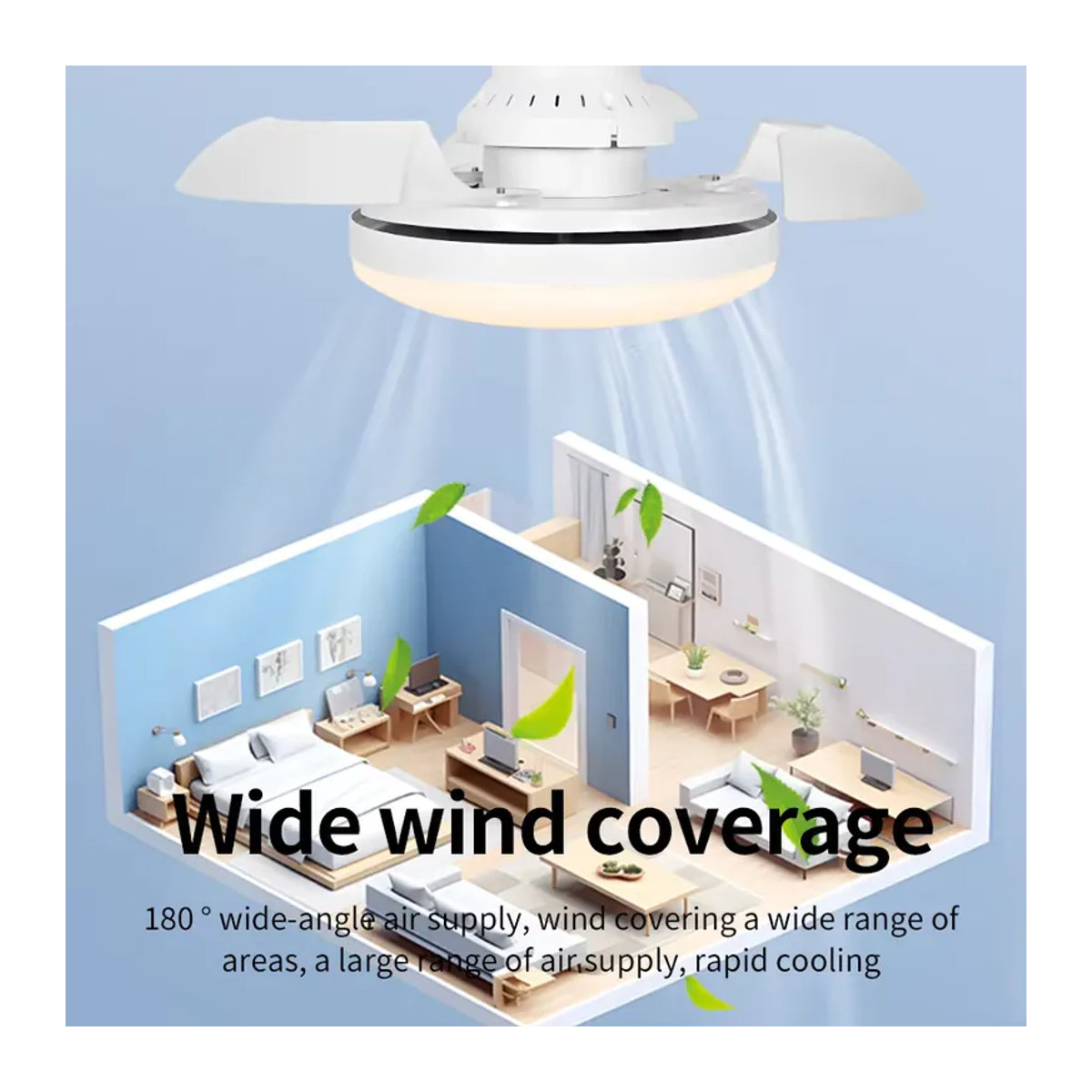 ATcomm 2 in 1 Smart Deckenlampe mit Ventilator und Fernbedienung, dimmbar, Weiß, E27 Fassung - Bild 3