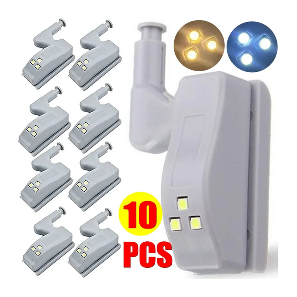 ATcomm LED Möbelbeleuchtung Schranklampe mit Sensor in Weiß und Kaltweiß, 10er Pack - Bild 1