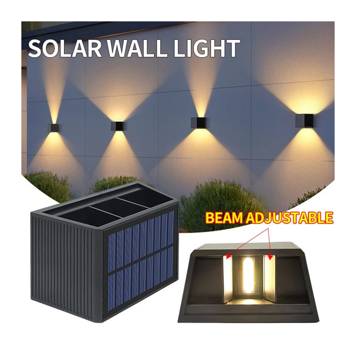 ATcomm LED Solar Wandleuchte in Schwarz, minimalistisches Design aus Kunststoff, wasserdichte Außenleuchte für Garten und Veranda mit Up-and-Down-Lichtfunktion - Bild 1