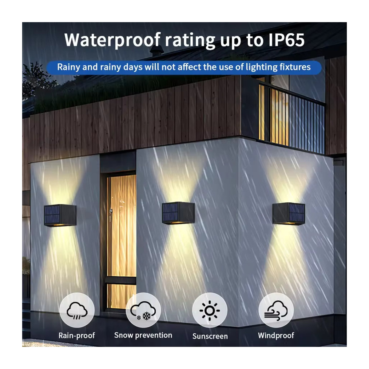 ATcomm LED Solar Wandleuchte in Schwarz, minimalistisches Design aus Kunststoff, wasserdichte Außenleuchte für Garten und Veranda mit Up-and-Down-Lichtfunktion - Bild 2