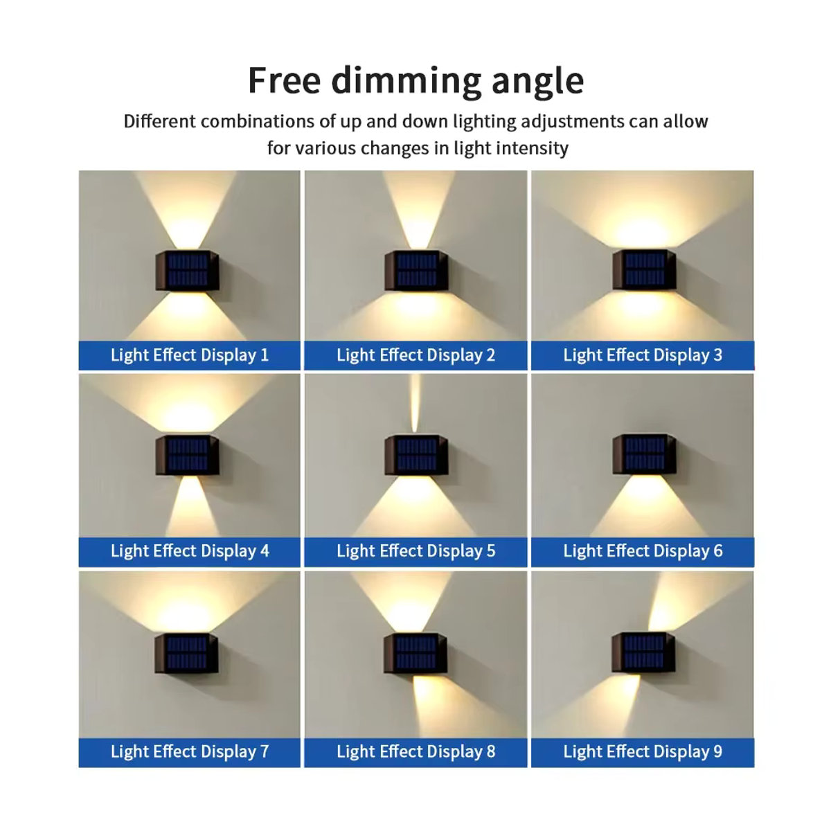 ATcomm LED Solar Wandleuchte in Schwarz, minimalistisches Design aus Kunststoff, wasserdichte Außenleuchte für Garten und Veranda mit Up-and-Down-Lichtfunktion - Bild 4