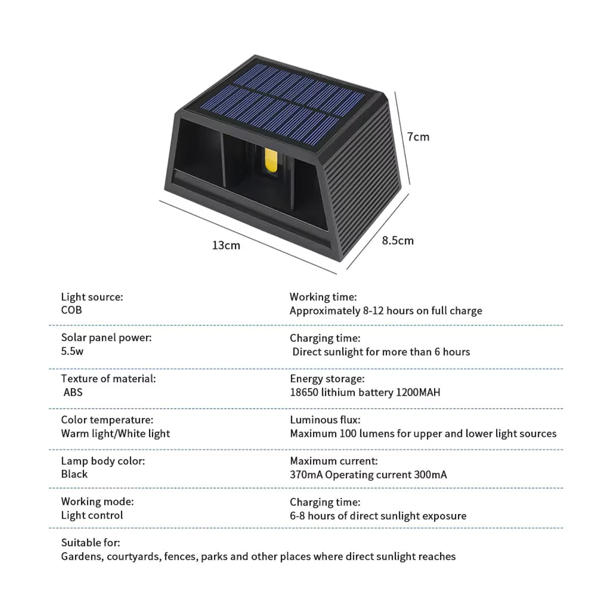 ATcomm LED Solar Wandleuchte in Schwarz, minimalistisches Design aus Kunststoff, wasserdichte Außenleuchte für Garten und Veranda mit Up-and-Down-Lichtfunktion - Bild 6