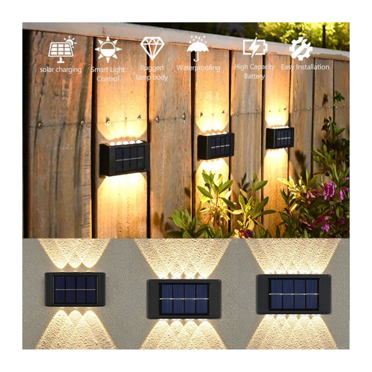 ATcomm LED Solar Wandleuchte Modern Schwarz für den Außenbereich mit Up-and-Down-Beleuchtung - Bild 1