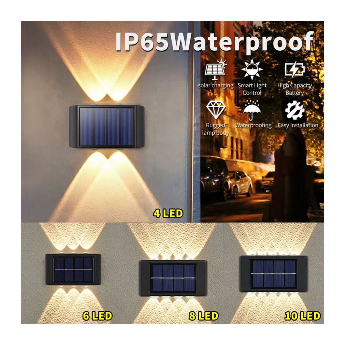 ATcomm LED Solar Wandleuchte Modern Schwarz für den Außenbereich mit Up-and-Down-Beleuchtung - Bild 2
