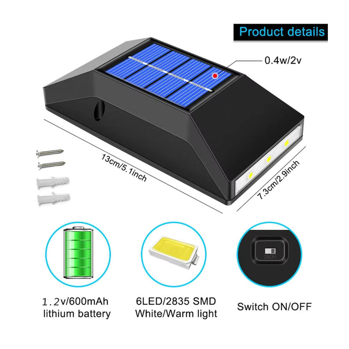 ATcomm LED Solar Wandleuchte Modern Schwarz Up und Down Spot Outdoor Wasserdicht - Bild 2