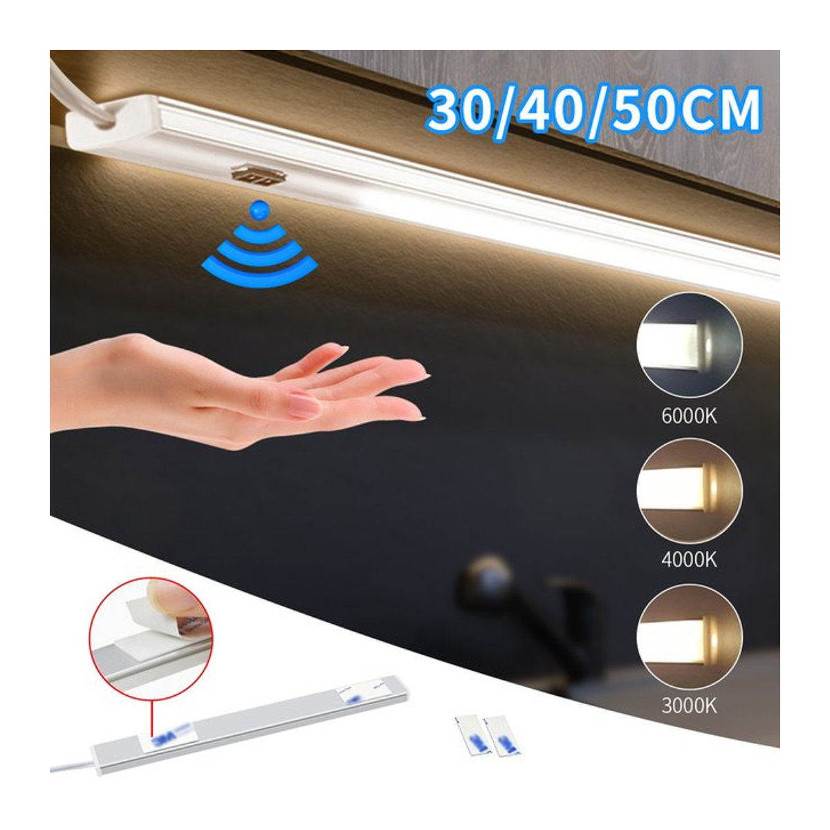 ATcomm LED Unterbauleuchte mit Hand-Sweep-Sensor und 3 Farbmodi, Silber, Länge: 50 cm - Bild 1